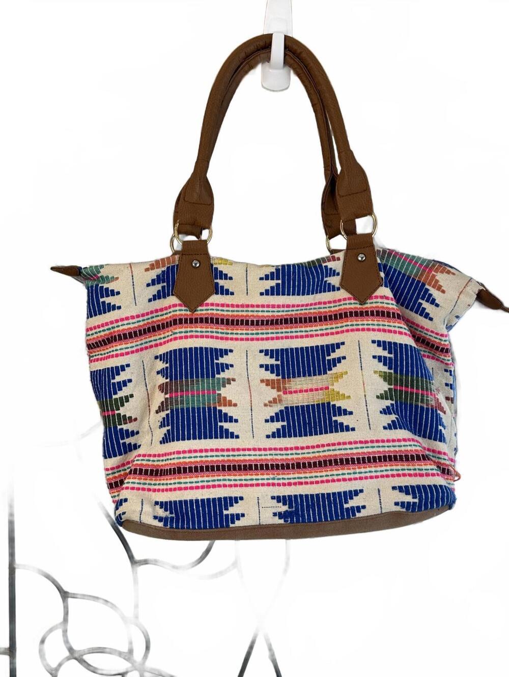 Call It Spring Aztec/Boho Woven Multicolor Geometric Tote Shoulder Bag Brown